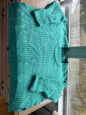 Free People Teal Ribbed Crewneck Sweater
